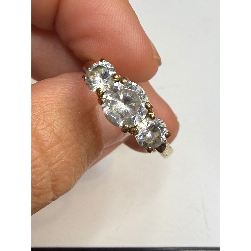 Avon Three Stone Clear Crystal Gold Tone Ring Size 10.5 RJ 11 Hallmark